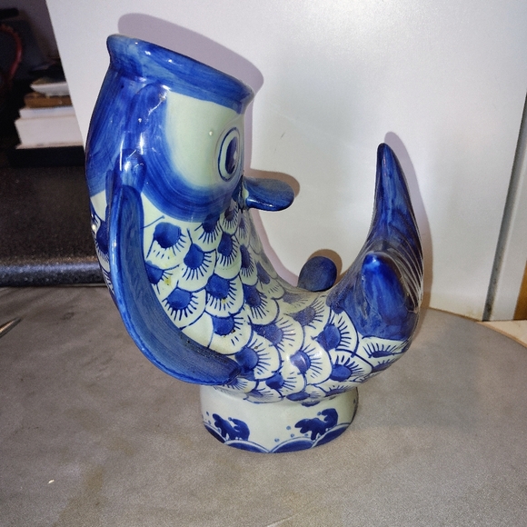 VTG Ashley Belle Fish Vase Blue & - Picture 2 of 4